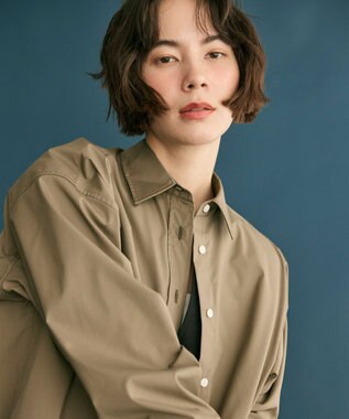 #Newans 【洗濯機可】ロールアップカフスシャツ カーキ