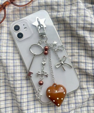 WEGO ドットハートキーホルダー ブラウン