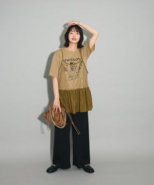 Green Parks ＳＥＴ２点フォトＴシャツ＋レースキャミビスチェ Brown