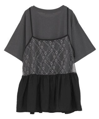 Green Parks ＳＥＴ２点フォトＴシャツ＋レースキャミビスチェ Charcoal Gray