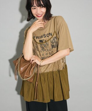 Green Parks ＳＥＴ２点フォトＴシャツ＋レースキャミビスチェ Brown