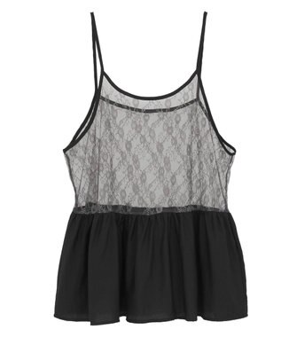 Green Parks ＳＥＴ２点フォトＴシャツ＋レースキャミビスチェ Charcoal Gray