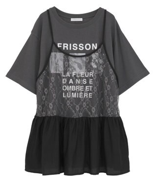 Green Parks ＳＥＴ２点フォトＴシャツ＋レースキャミビスチェ Charcoal Gray