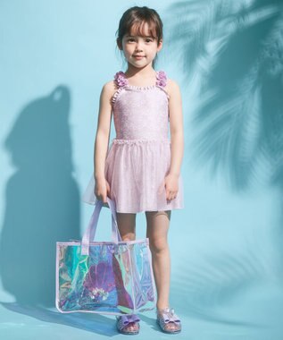 ANY KIDS 花柄チュールワンピース水着 ラベンダー系