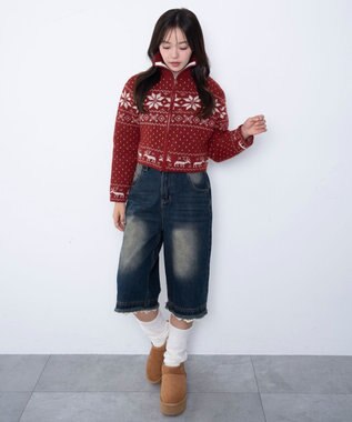 WEGO ユキガラダブルジップカーデ レッド