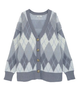 earth music&ecology ループ編みアーガイルカーディガン Gray