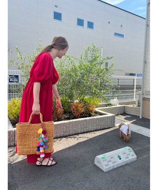 Green Parks ボリューム袖ロングワンピース Red