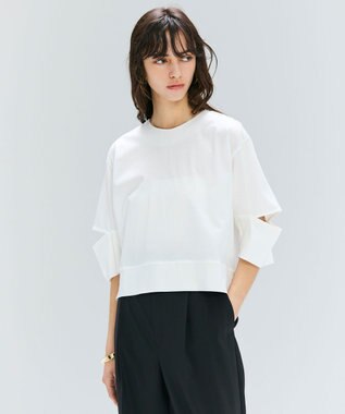 【洗える】DUOMO / コットンスリットスリーブトップス
