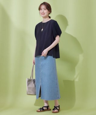 ANY 【洗濯機可能/ストレッチ】フロントスリットデニムスカート ライトインディゴ