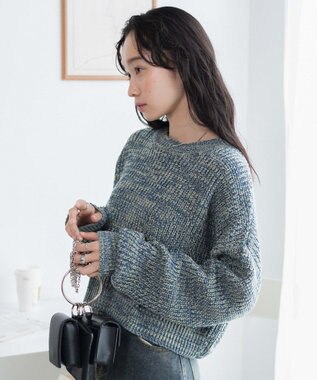 WEGO ミックスカーラーショートニット サックス