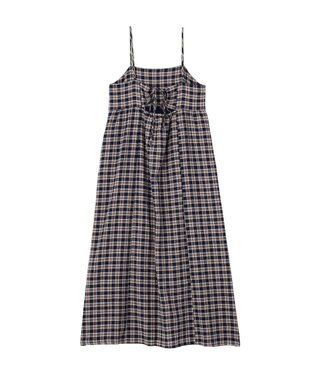 earth music&ecology シャーリングラメチェックキャミワンピース Navy