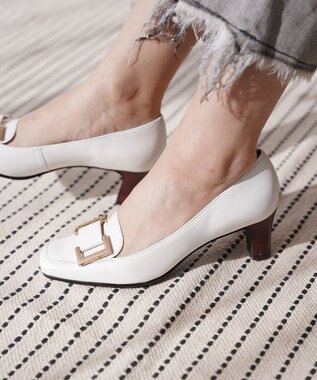 Pointer 日本製 本革バックルパンプス オフホワイト