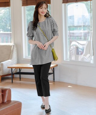 Tiaclasse 【小倉優子さん着用】【洗える】 パフスリーブチュニックブラウス ブラックチェック