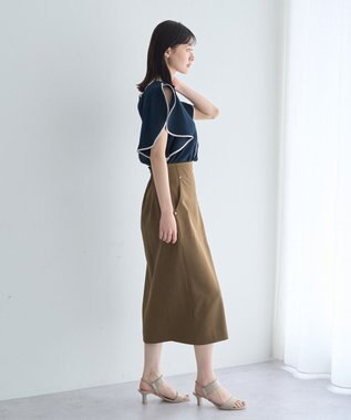 YECCA VECCA 配色ラッフルスリーブブラウス Navy