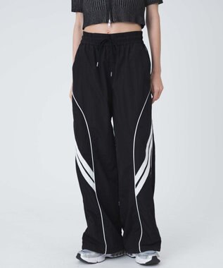 WEGO 【ウエストゴム】パイピングトラックパンツ ブラック