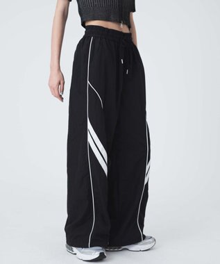 WEGO 【ウエストゴム】パイピングトラックパンツ ブラック