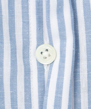 J.PRESS LADIES 【洗える・接触冷感・吸水速乾】麻STRIPE バンドカラー シャツ ブラウス サックスストライプ系