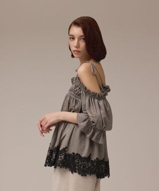 GRACE CONTINENTAL ギャザーフレアトップ カーキ