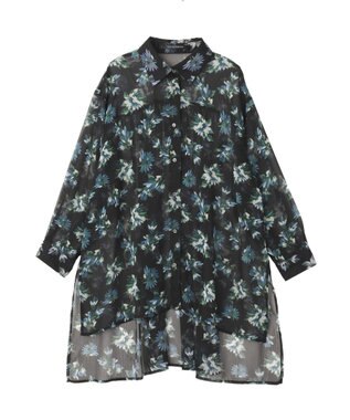 YECCA VECCA フラワー柄シアーロングシャツ Black