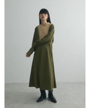 Green Parks armonia．配色パターンワンピース Khaki