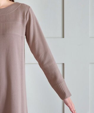 Tiaclasse L 【洗える】リブ切替デザインニットワンピース モカ