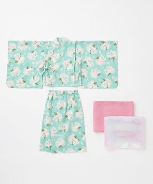 ANY KIDS ロング丈 浴衣 セット エメラルドグリーン×アジサイ