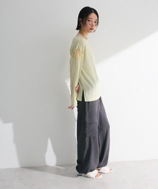 Green Parks シアー切替長袖プルオーバー Lime Green