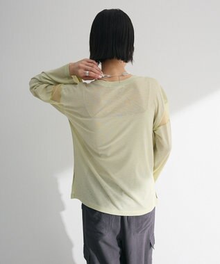 Green Parks シアー切替長袖プルオーバー Lime Green