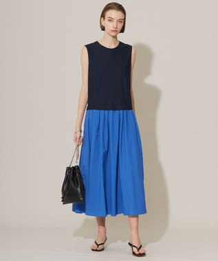 ICB L 【接触冷感・UVカット・洗える】アトラストリコット コンビドレス ネイビー×ラピスラズリ系