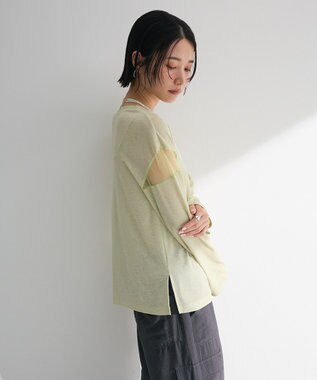 Green Parks シアー切替長袖プルオーバー Lime Green