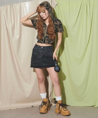 WEGO WジップクロップドSSピチPK 柄1