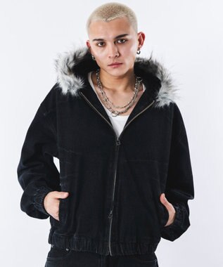 WEGO 【ユニセックス着用ITEM】ファーフードスラッシュデニムブルゾン デニムブラックソノタ