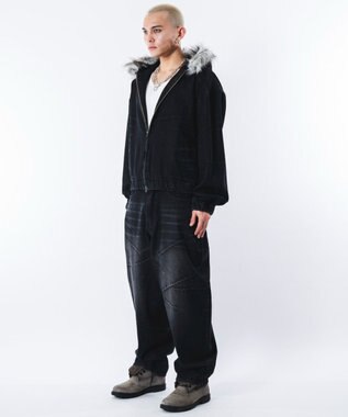 WEGO 【ユニセックス着用ITEM】ファーフードスラッシュデニムブルゾン デニムブラックソノタ