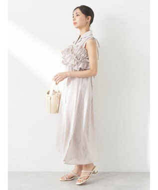 earth music&ecology ＳＥＴ２点シャーリングビスチェ×シャツワンピース Stripe Beige