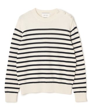 BEIGE， HELIODOR / レーヨンボーダーマリンボタンニット Ecru × Navy