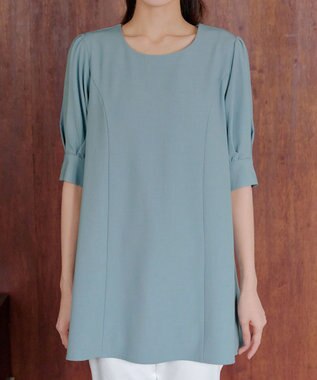 Tiaclasse 【小倉優子さん着用】【洗える】 パフスリーブチュニックブラウス サックス