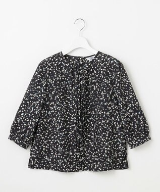 J.PRESS LADIES 【洗える】スパンローンフラワープリント クルーネック ブラウス ネイビーベース系