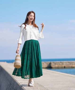  【洗える】フラワーレーススカート