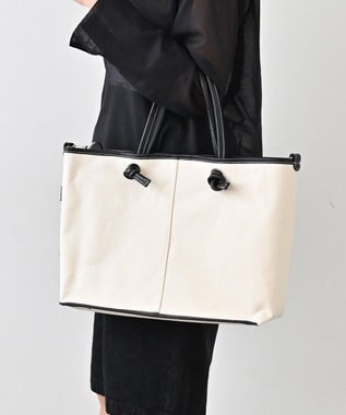 Hekhèr Le Style de Vie 【日本製 / A4サイズ対応/2WAY】コットンキャンバス×シュリンクレザー ノットトートバッグ large ブラック