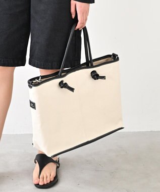 Hekhèr Le Style de Vie 【日本製 / A4サイズ対応/2WAY】コットンキャンバス×シュリンクレザー ノットトートバッグ large