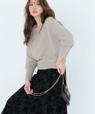 ANY SIS 【2SET】フェザー ニット × フロッキー スカート ライトグレー×ブラック