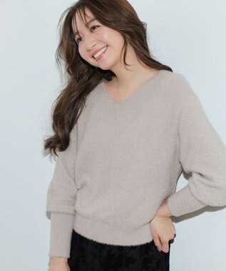 ANY SIS 【2SET】フェザー ニット × フロッキー スカート ライトグレー×ブラック