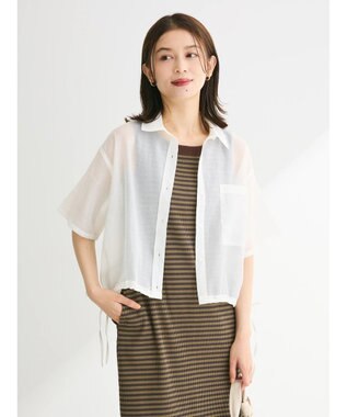 Green Parks シアー裾ドロストシャツ Off White