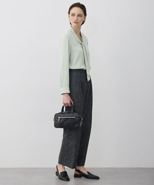 ICB L 【新色追加】BackSatinAmunzen 配色ボウタイブラウス スモークグリーン