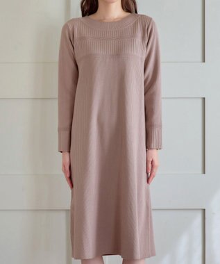 Tiaclasse L 【洗える】リブ切替デザインニットワンピース モカ
