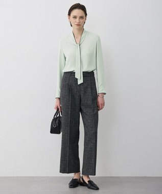 ICB L 【新色追加】BackSatinAmunzen 配色ボウタイブラウス スモークグリーン