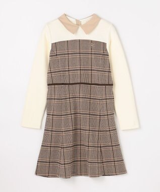 組曲 KIDS 【150-160㎝】レディチェック ワンピース ブラウン