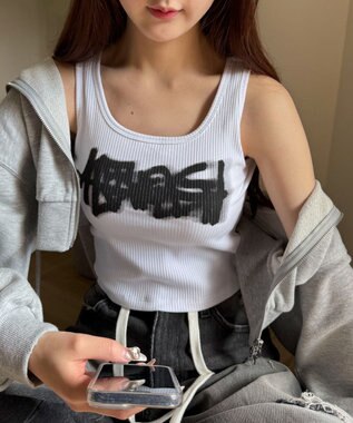 WEGO 【カップ付きインナー】グラフィックカップ付きリブタンク 柄2