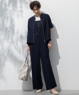 23区 【一部店舗限定/吸水速乾/UVカット/接触冷感】ストレッチジョーゼット フレンチスリーブ ブルゾン ネイビー系