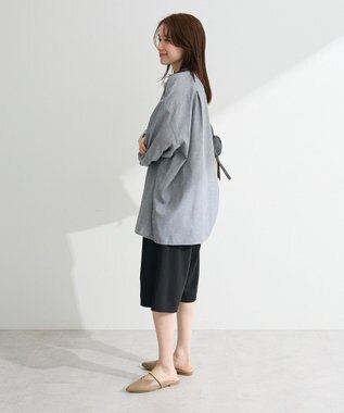 Green Parks 綿麻混Ｖネックオーバーサイズシャツ Gray